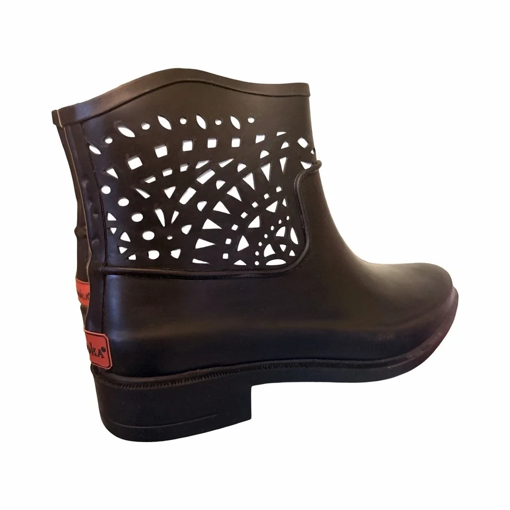 Chooka Womens Rain Boot Bootie Deco Laser Cut Black Size 7 New - Picture 2 of 8